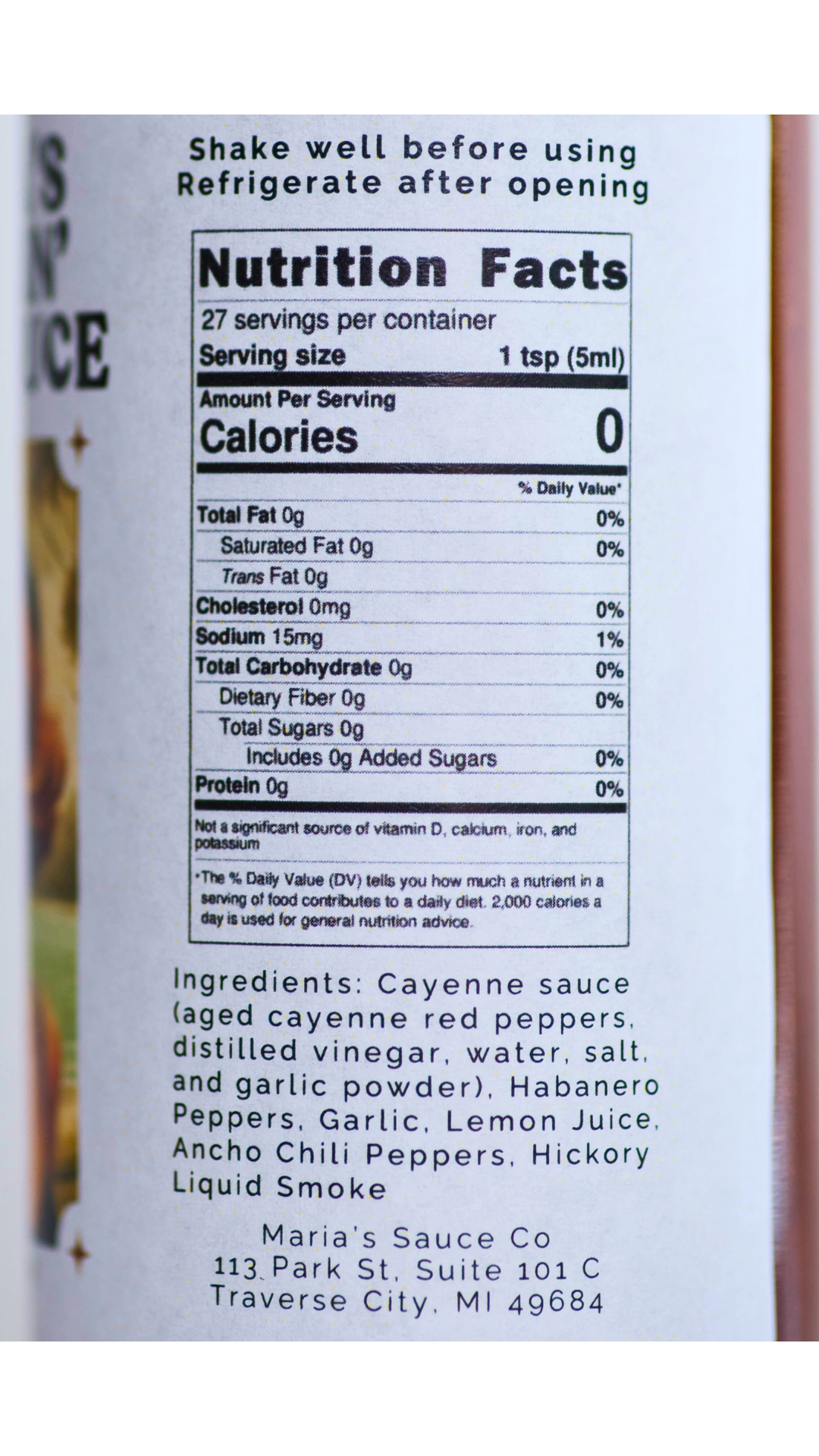 Smokin Hot Sauce Nutrition Panel