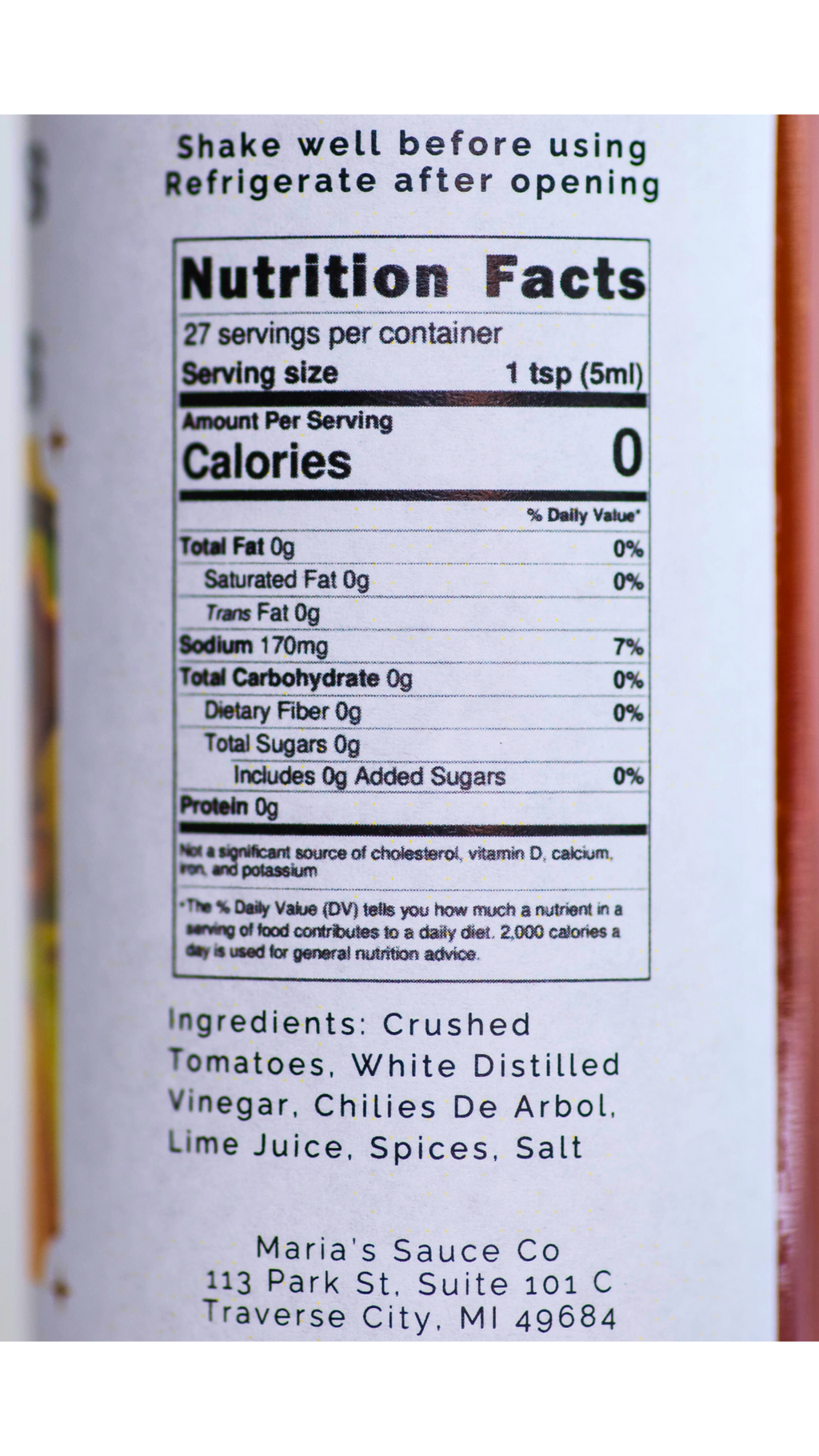 Taco Sauce nutrition panel