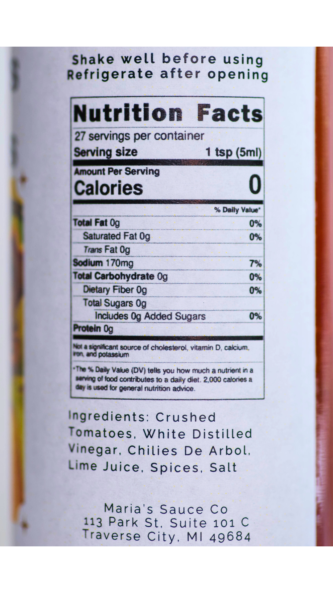 Taco Sauce nutrition panel